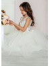 Beaded Ivory Lace Tulle Illusion Back Flower Girl Dress